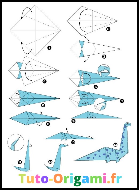 Diplodocus en origami tutoriel dinosaure niveau moyen