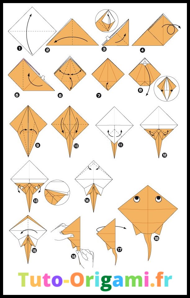 Raie en origami tutoriel difficile et gratuit