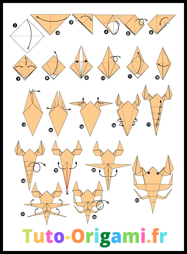 Tutoriel d'origami pour faire un scorpion niveau difficile